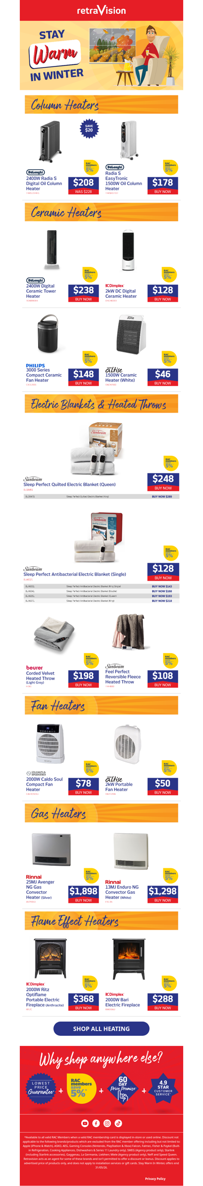 Keep warm this winter with our range of heaters and heated throws!