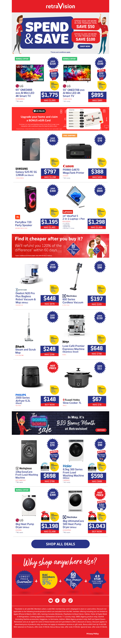 Save up to $100 when you spend on kitchen, laundry, tech and more!