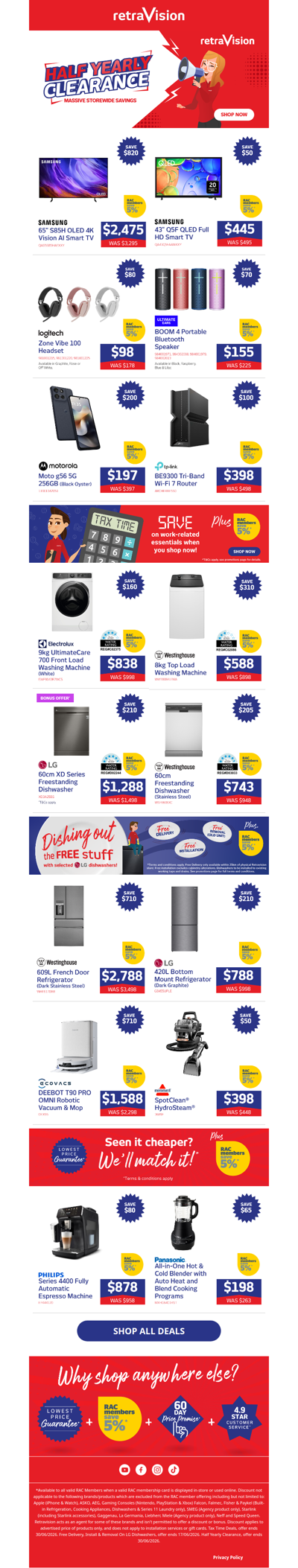 🎉 Half yearly clearance: Unbeatable savings on tech, whitegoods, appliances & more!