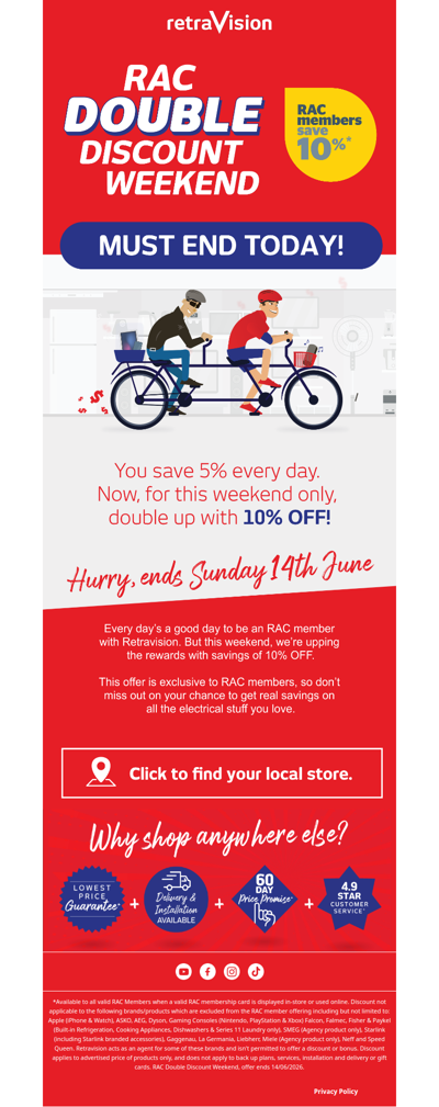 LAST CHANCE: RAC Double Discount Weekend Ends TODAY!