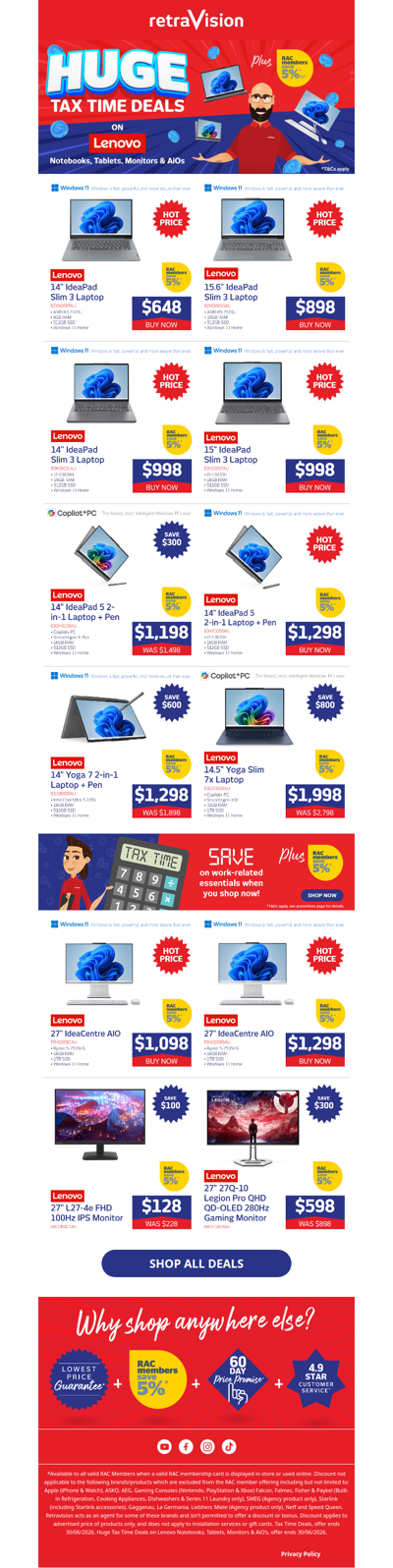 🎉 Tax time savings on Lenovo await you at Retravision!