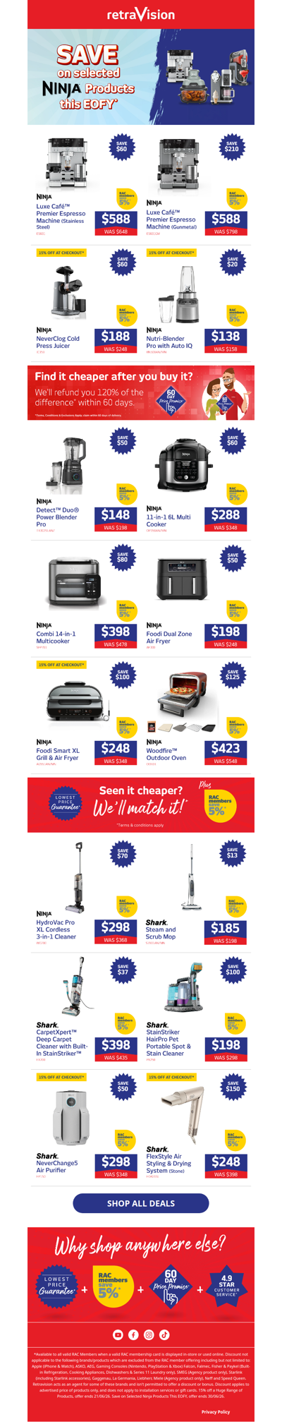 Save hundreds on Ninja Espresso Machines, Air Fryers, Hair Dryers & heaps more!