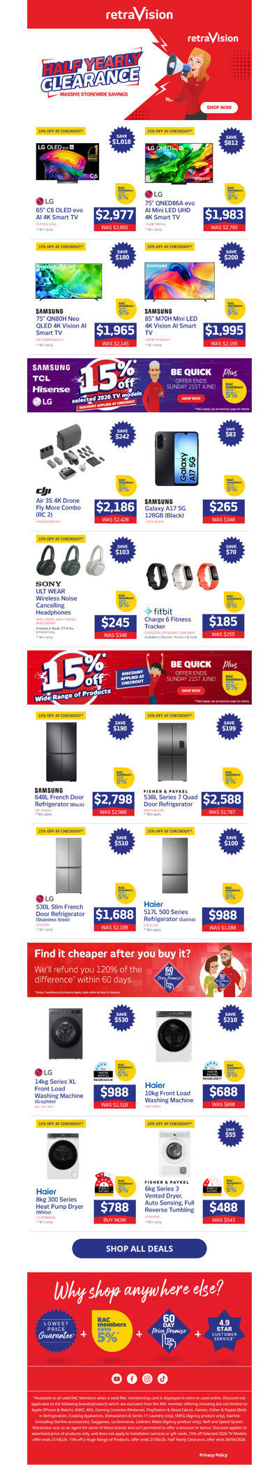 Half Yearly Clearance: Save on LG, Samsung, Sony, Fisher & Paykel and other top brands!