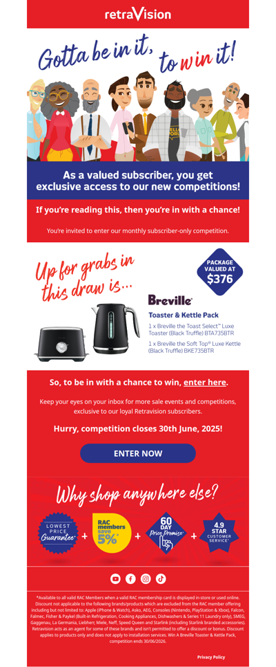 This month's subscriber prize: Breville Toaster & Kettle Pack valued at $376!