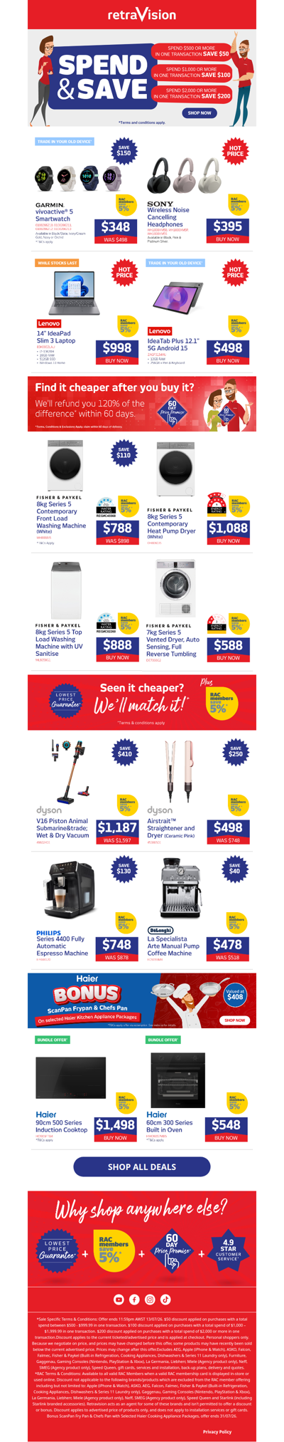 SPEND & SAVE: Score up to $200 off Garmin Smartwatches, Fisher & Paykel Laundry, Dyson Vacuums & more!
