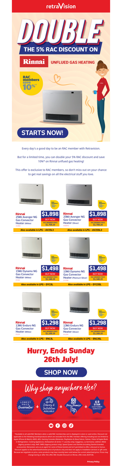 ON NOW: RAC Members, save 10% on Rinnai gas heating!