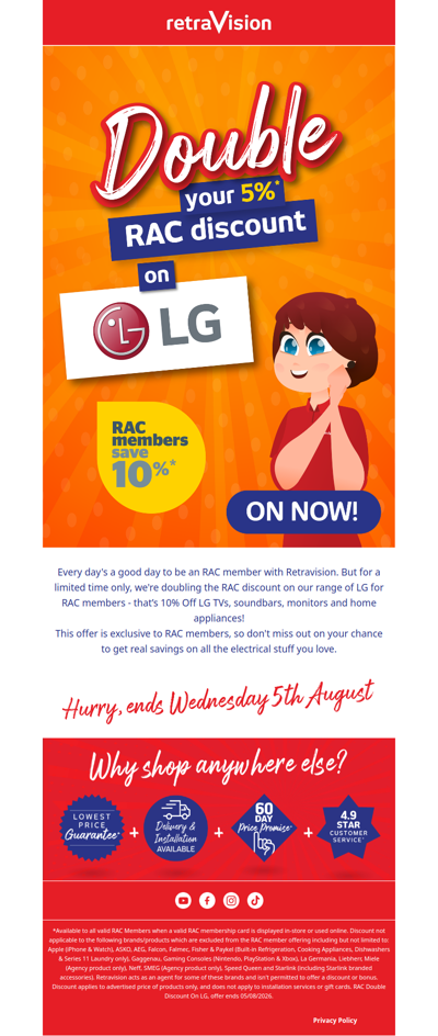 ON NOW: RAC Members, save 10% off LG!