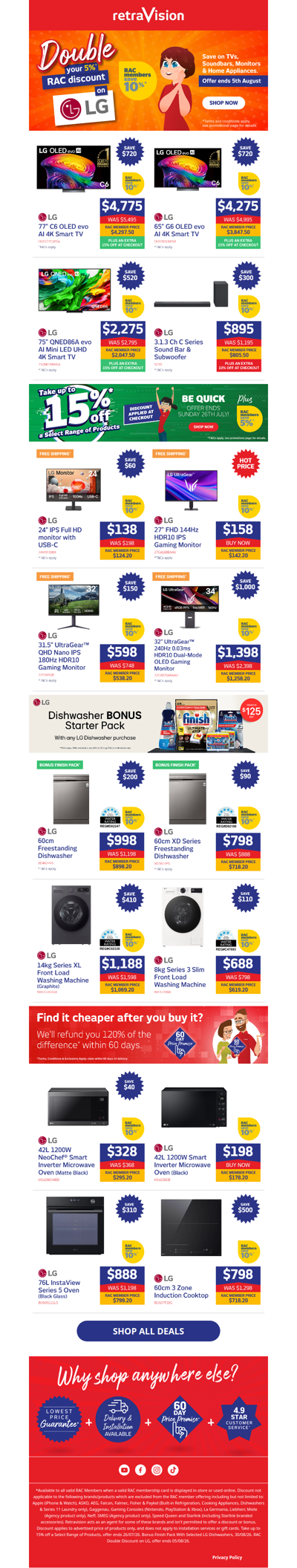 RAC Members, save 10% on LG TVs, soundbars, monitors and home appliances!