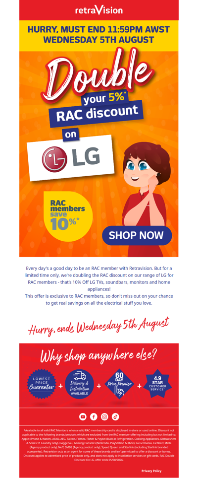 ENDS SOON: RAC Members, save 10% off LG!