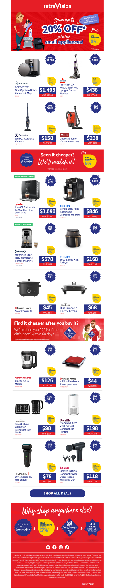 Save big on floorcare, coffee machines, kitchen appliances and more!