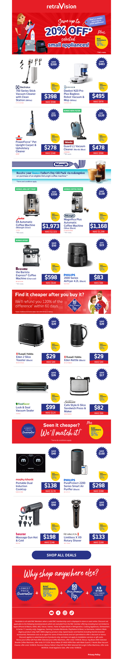 Small Appliance Sale ON NOW! Save big on floorcare, coffee machines, air fryers & heaps more!