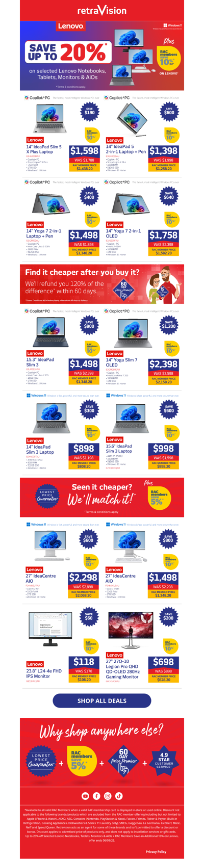 Save up to 20% on selected Lenovo + an extra 10% off for RAC Members!