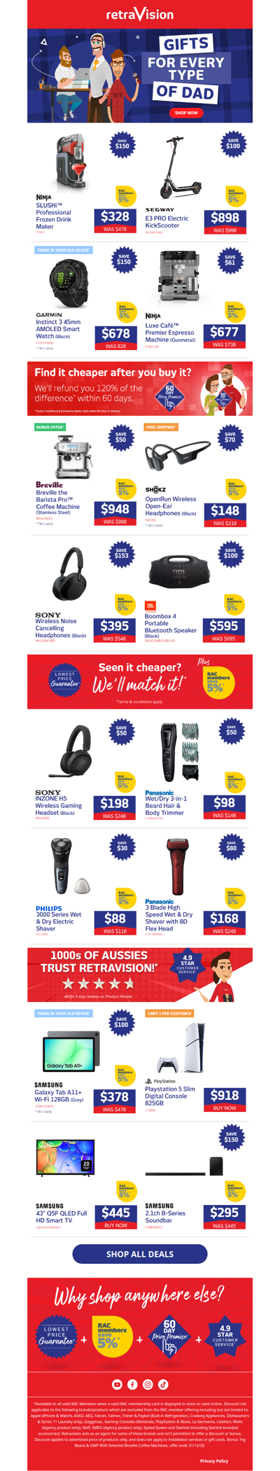 Find the perfect Father's Day gift at Retravision. Shop tech, audio, grooming, and more!