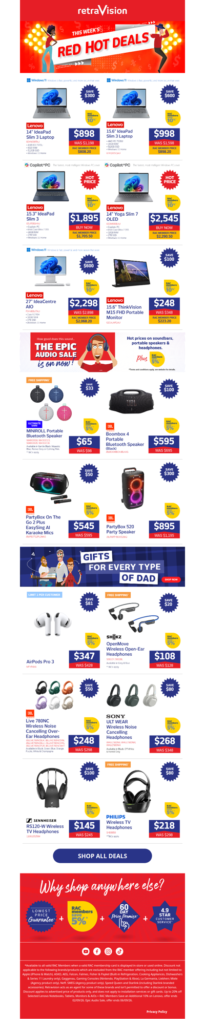 Shop savings on selected Lenovo products, plus a huge range of headphones, speakers, soundbars and more!