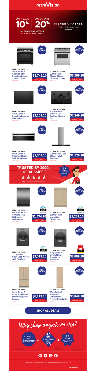 Transform your home with up to 20% off selected Fisher & Paykel appliances!