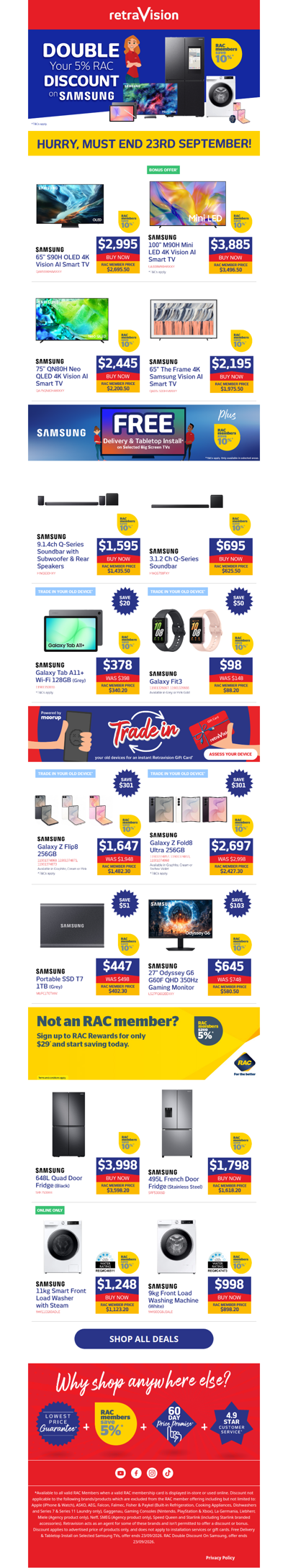 ⏰ 10% off Samsung for RAC Members - Ends Tomorrow!
