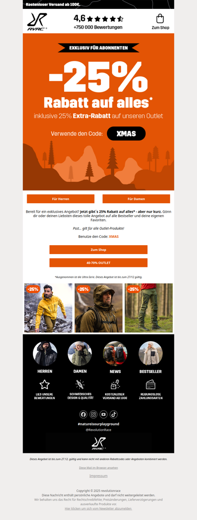 25% Rabatt auf alles – auch Outlet