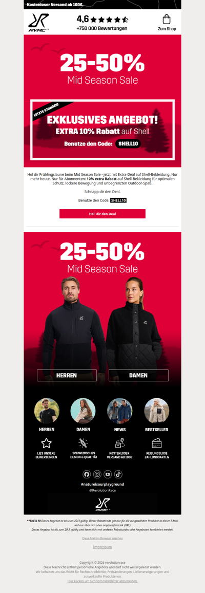 Nur mehr heute: bis zu 50% Rabatt + EXTRA 10% auf Shell. ⏰