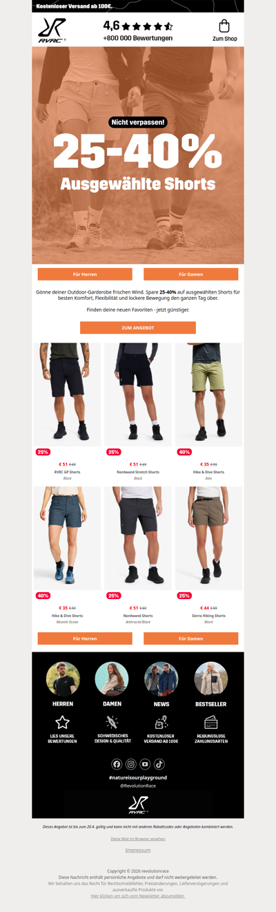 Shorts für den sportlichen Outdoor-Look 👀 25-40% Rabatt