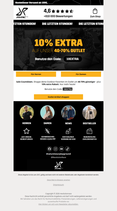Noch 12 Stunden ⏳ Extra 10% Rabatt auf Outlet-Artikel