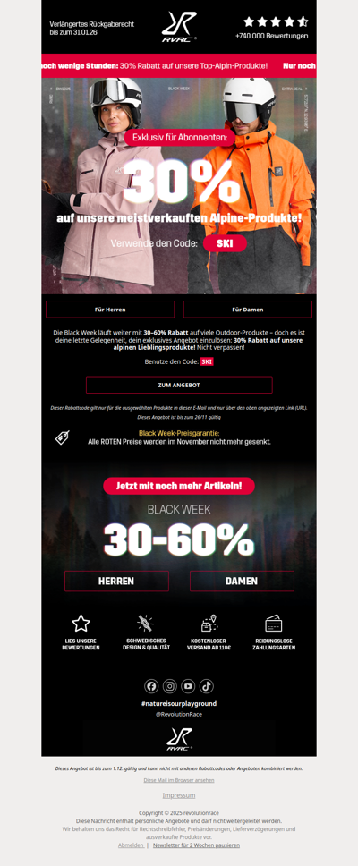 ⏳ Nur noch wenige Stunden: 30% Rabatt auf ausgewählte Skibekleidung!