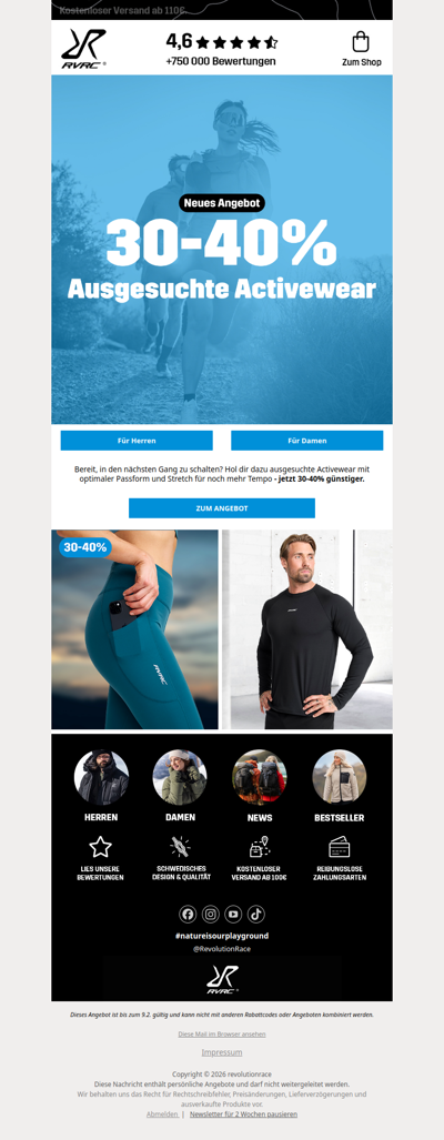 30–40% Rabatt auf ausgesuchte Activewear 🏋️‍♂️