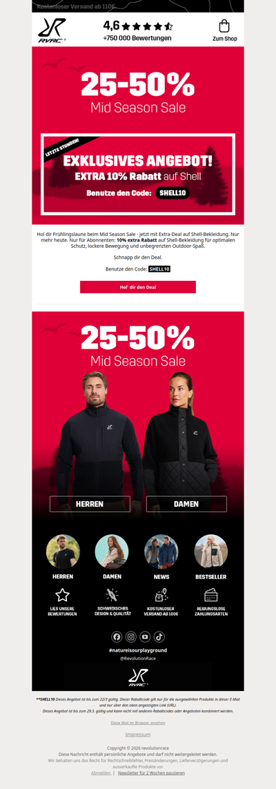 Nur mehr heute: bis zu 50% Rabatt + EXTRA 10% auf Shell. ⏰