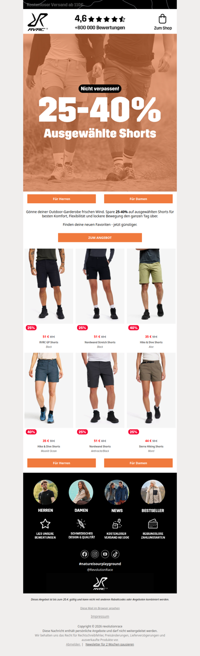 Shorts für den sportlichen Outdoor-Look 👀 25-40% Rabatt
