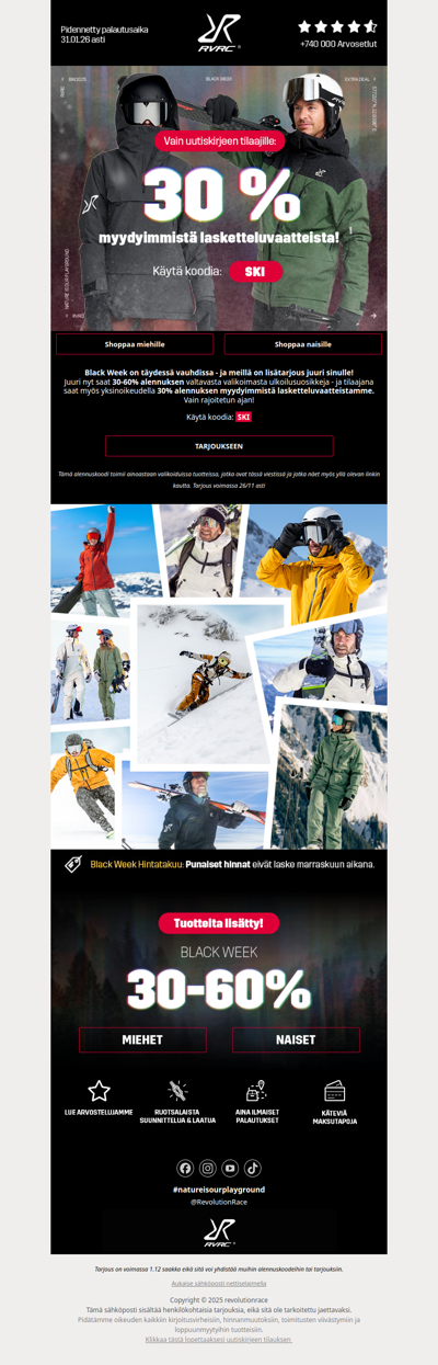 VIP-TARJOUS: 30% alennusta myydyimmistä lasketteluvaatteista!⛷️