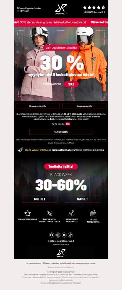 ⏳ Viimeiset tunnit: Erityinen 30% lasketteluvaatteiden ale!