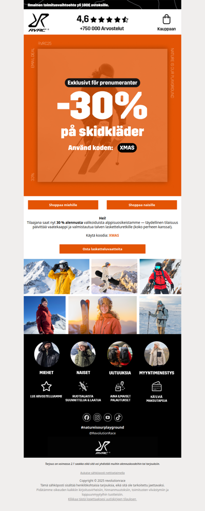 30 % alennus lasketteluvaatteista – vain tilaajille! ⛷️