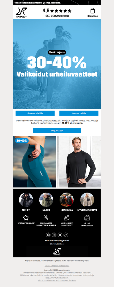 30-40 % alennusta valikoiduista urheiluvaatteista!🏋️‍♂️