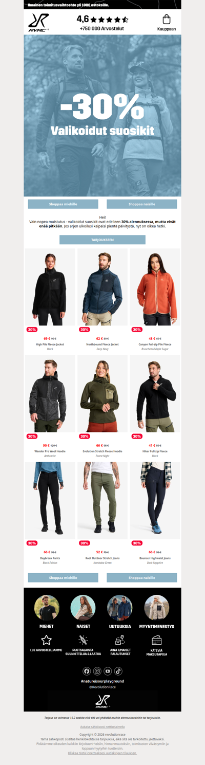 Muistutus: 30 % ale valikoiduista suosikeista 🤩