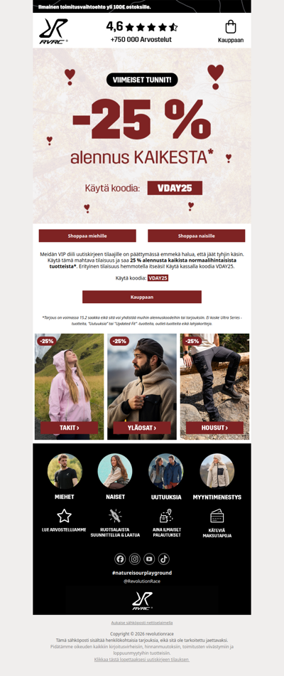 Muutama tunti jäljellä - 25 % ale KAIKESTA*!❤️⏰