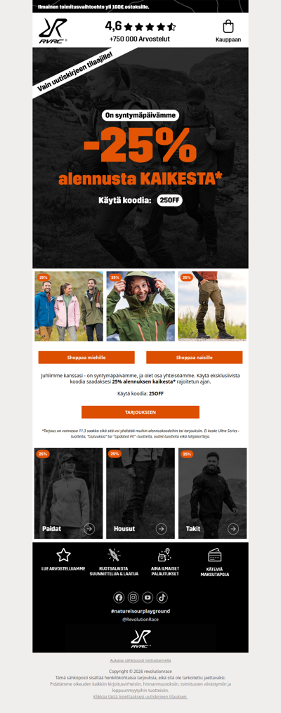 JUHLAMYYNTI: 25% kaikesta* 🥳