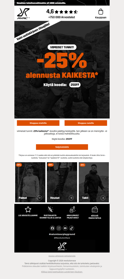 VIIMEISET TUNNIT! 25% alennusta KAIKESTA* ⏰