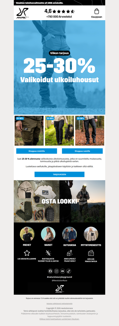 Viikon tarjous - 25-30% ale valikoiduista ulkoiluhousuista🤩