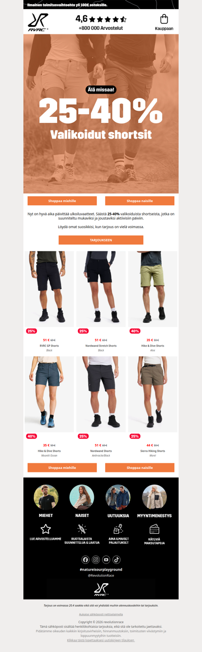 Shortsit lämpimiin ulkoilupäiviin 👀 25-40% alennuksella