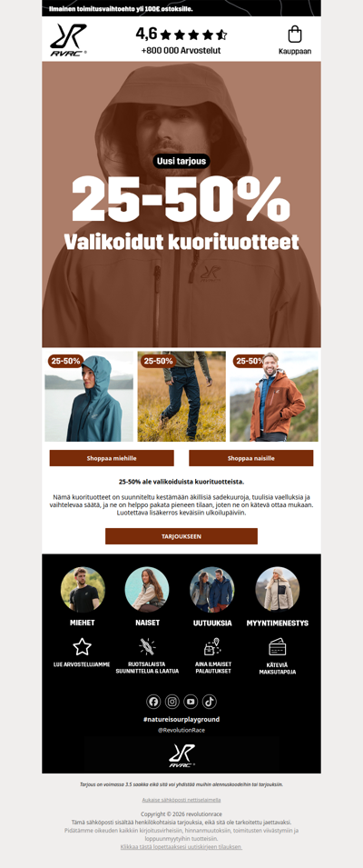 25-50% ale valikoiduista kuorituotteista 🌦️