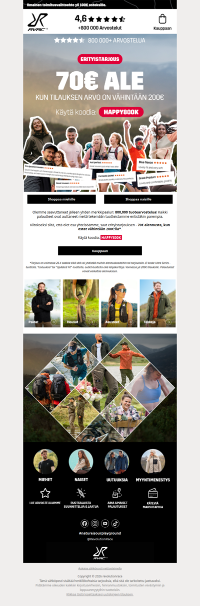 Saat 70€ alennuksen 🎉 Juhlimme 800,000 arvostelua!