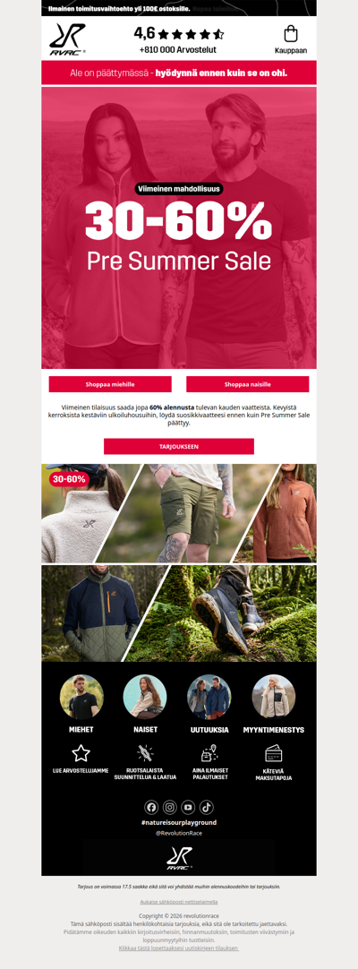 Jopa 60% ale ulkoiluvaatteista ⏳Päättyy pian