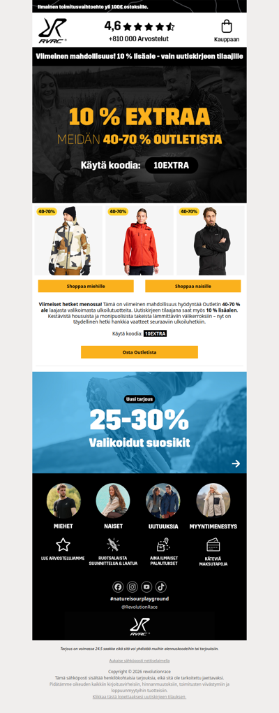 ⏳ Viimeinen mahdollisuus: Extra 10 % ale meidän 40-70 % outletista!