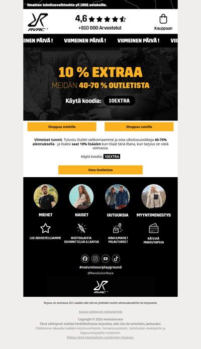 Vain 12 tuntia jäljellä ⏳ 10% lisäale Outletista