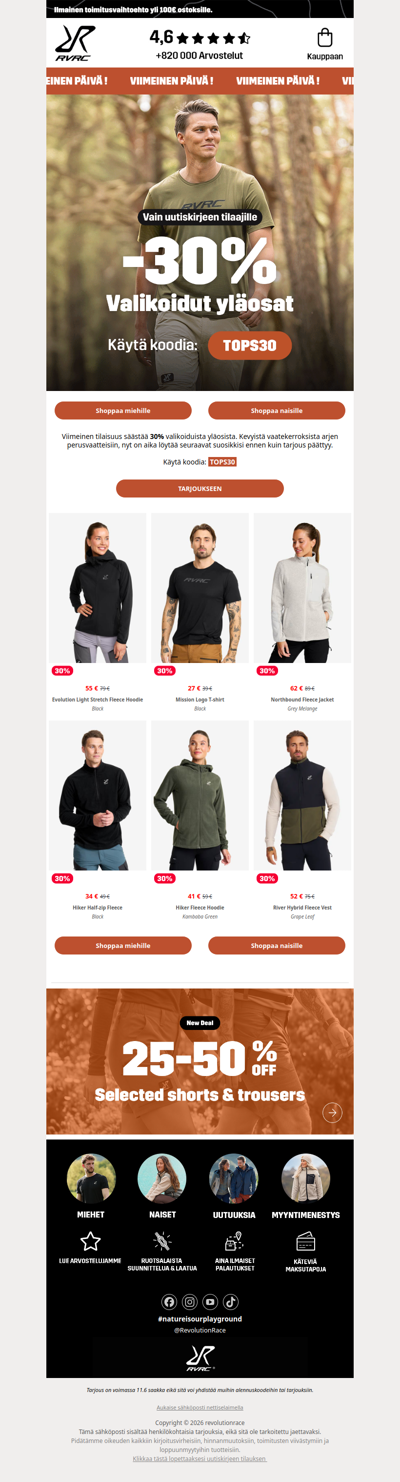 Viimeiset tunnit: 30 % ale valikoiduista yläosista 🚨