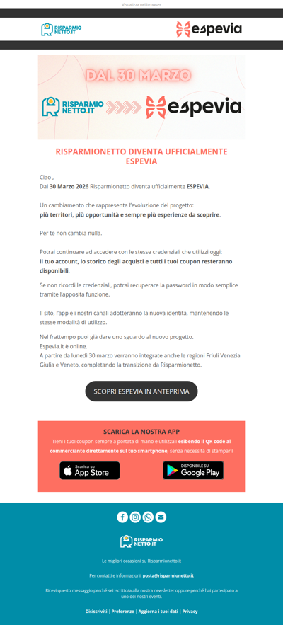 📌 Dal 30 Marzo Risparmionetto Diventa Espevia