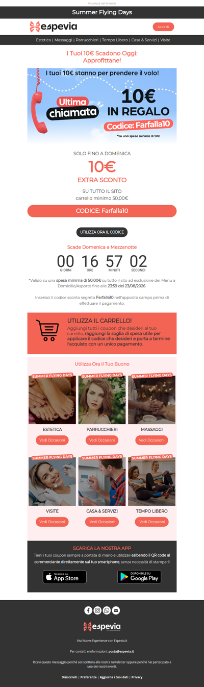 🦋 Summer Flying Days: Ultime Ore per Usare i Tuoi 10€