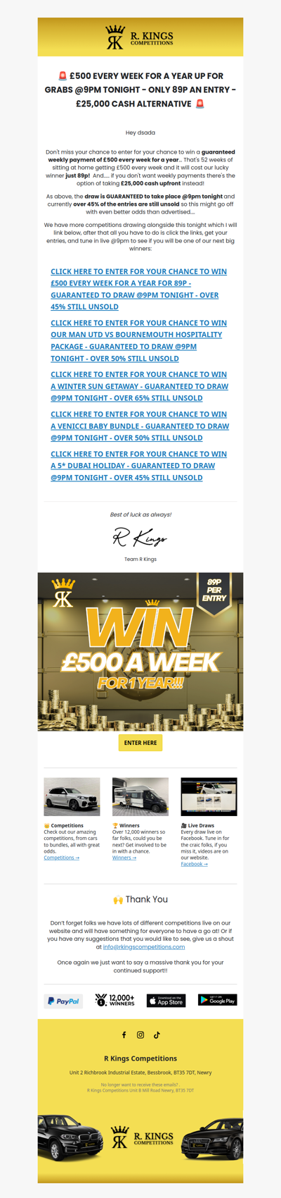 WIN £500 EVERY WEEK FOR A YEAR