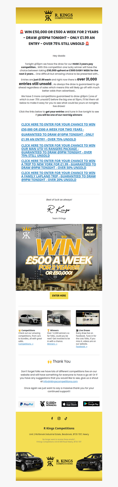 Win £500 A Week For 2 Years Tonight!