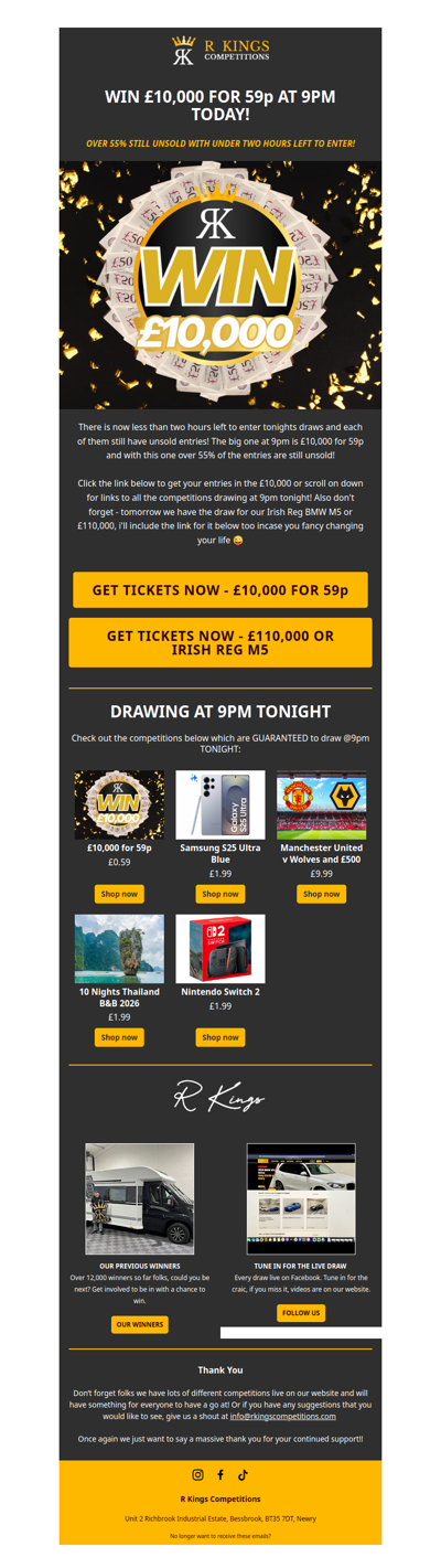 WIN £10,000 FOR 59P AT 9PM TODAY!