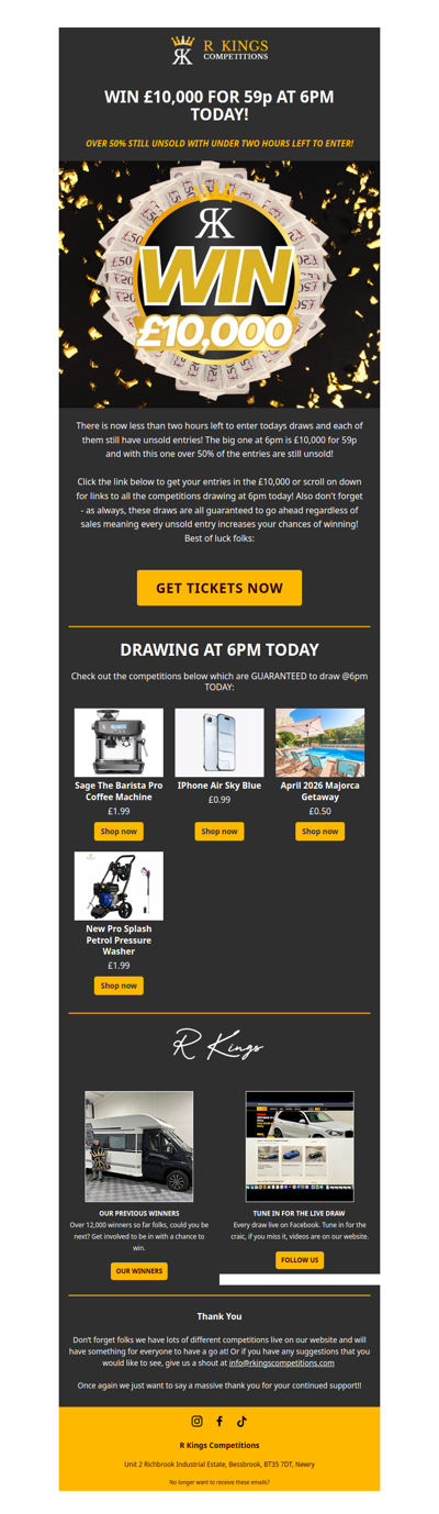 WIN £10,000 FOR 59P AT 6PM TODAY!